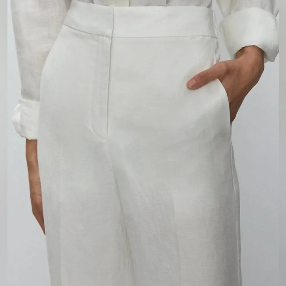 Aritzia Babaton Tahoma Pant High rise Linen Culottes Wide Leg Crop Trouser White - Picture 6 of 16